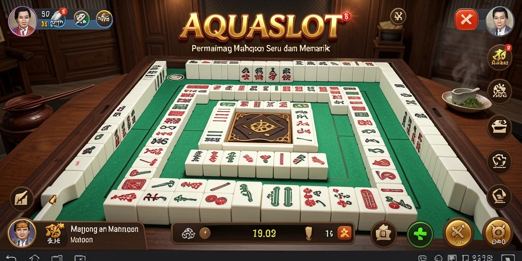Screenshot AQUASLOT menampilkan gameplay Mahjong yang menantang dan seru.