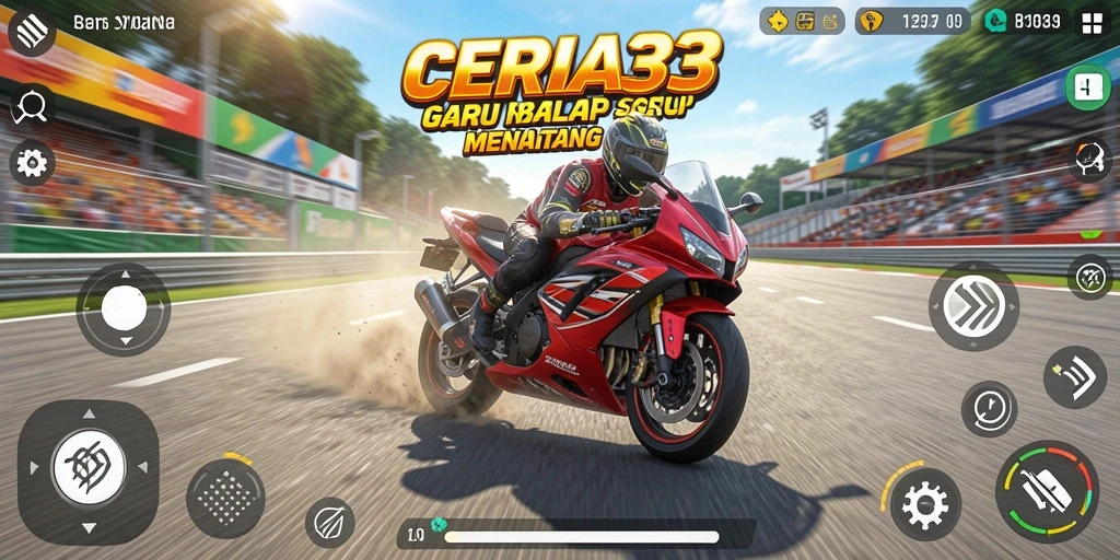 Screenshot CERIA33 menunjukkan balapan mendebarkan di trek yang menantang.