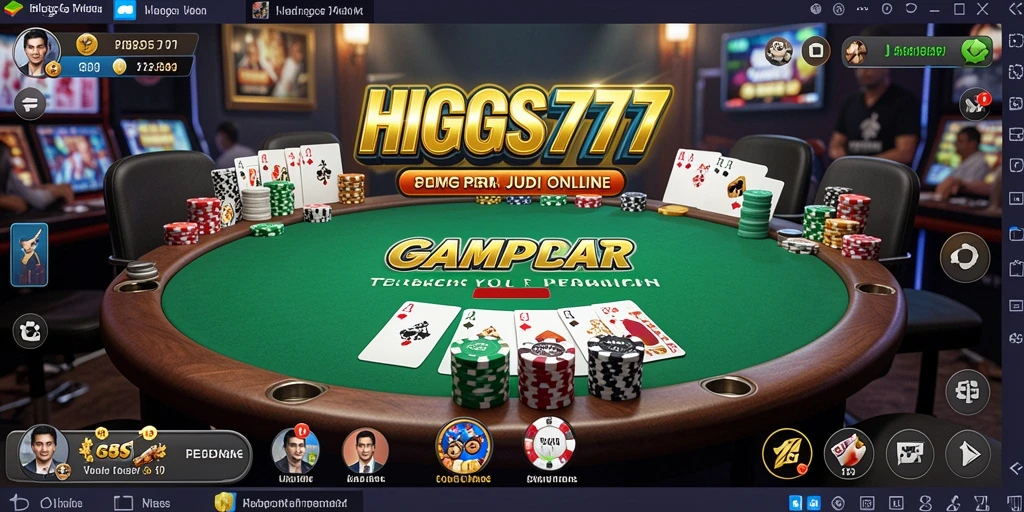 Screenshot gameplay HIGGS777 menunjukkan suasana permainan poker yang seru.