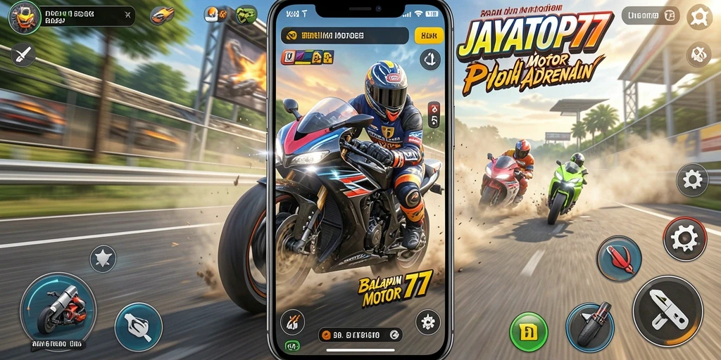 Tangkapan layar dari gameplay JAYATOP77 yang menampilkan kecepatan motor balap.