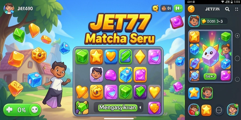 Tampilan gameplay JET77 yang penuh warna dan seru saat mencocokkan elemen.