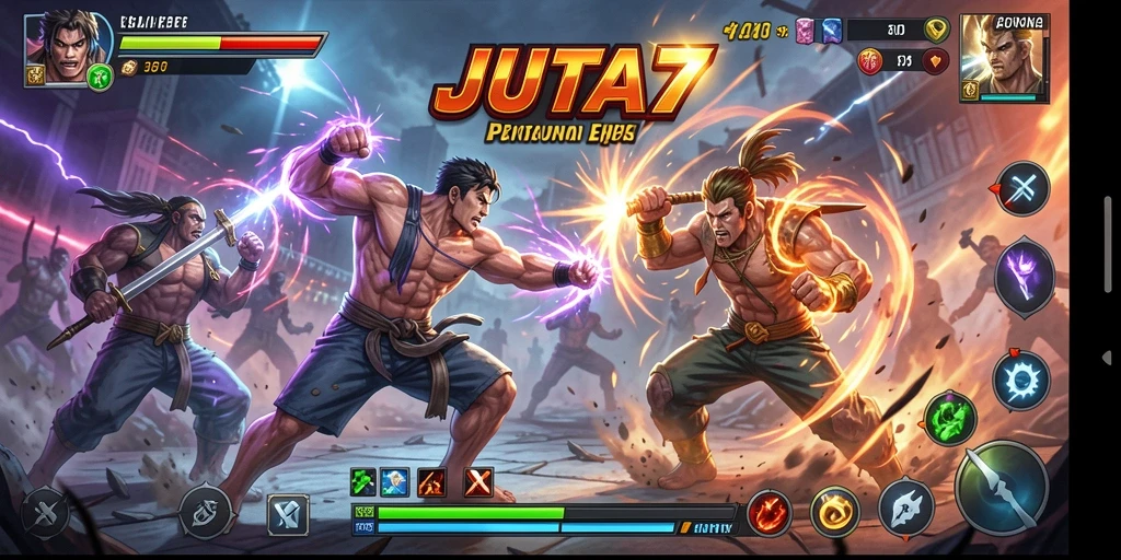 Gameplay seru pertarungan melawan pemain lain di JUTA7.