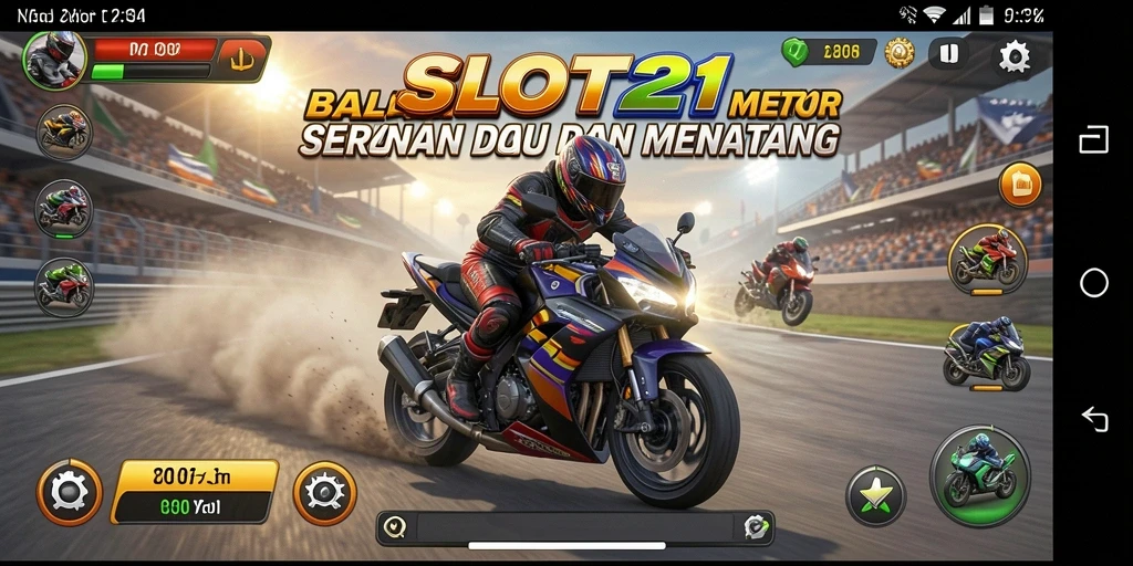Tampilan menarik dari gameplay SLOT21 saat balapan motor kompetitif.