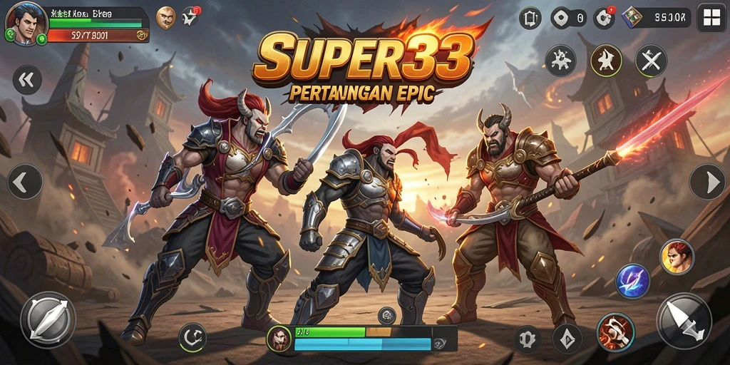 Tampilan gameplay SUPER33 yang mendebarkan dan karakter-karakter menarik.