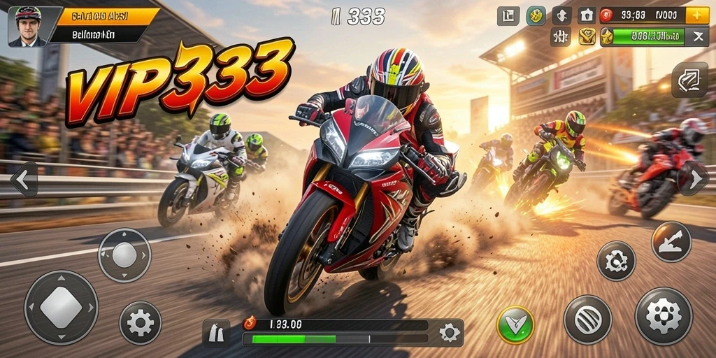 Screenshot dari gameplay balapan motor yang menegangkan.