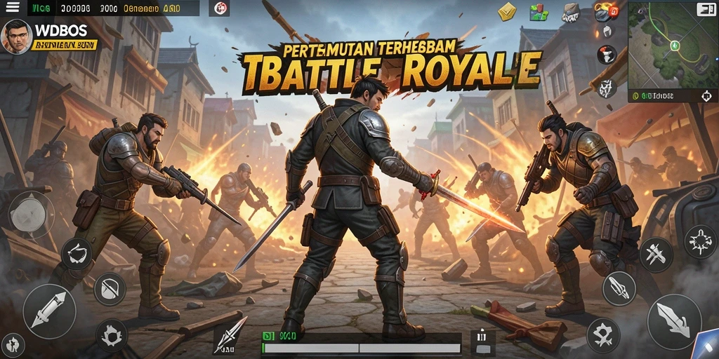 Screenshot gameplay WDBOS menampilkan aksi seru dalam pertempuran Battle Royale.