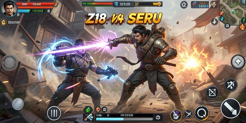 Screenshot Z18 menampilkan aksi pertarungan yang menegangkan dan karakter yang berani.