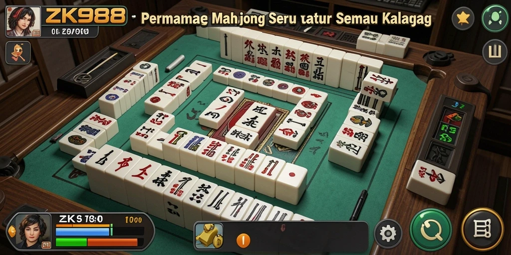 Tampilan menarik dari gameplay Mahjong ZK988 yang menantang.